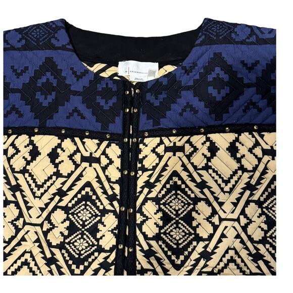 Anthropologie Simona Quilted Vest round neck navy & tan colorblock size medium - Picture 6 of 16